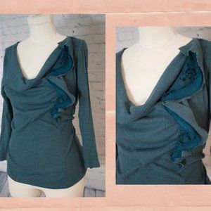 Anthropologie Deletta Waffle-Knit Ruffle Cowl blouse - size small